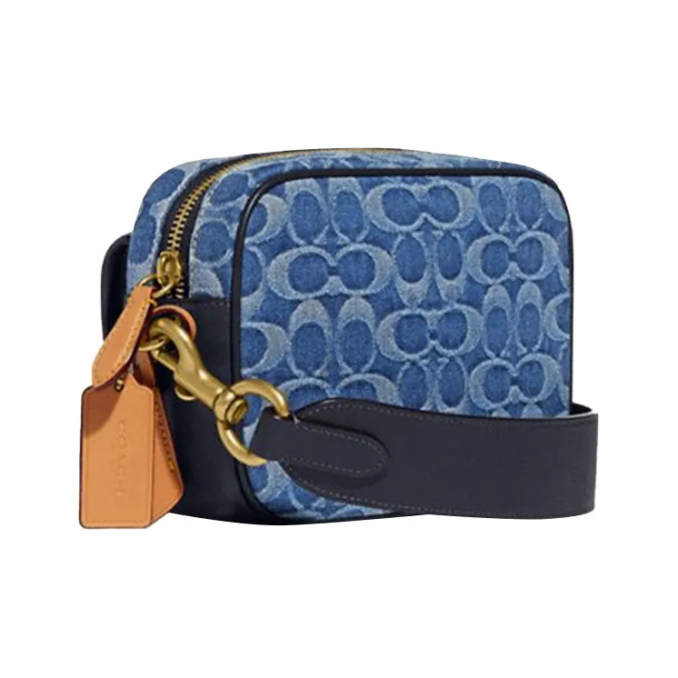 COACH Studio Denim With Cow Leather Patchwork Camera Bag Shoulder Bag Crossbody Bag Medium Size Men's Denim Blue-1