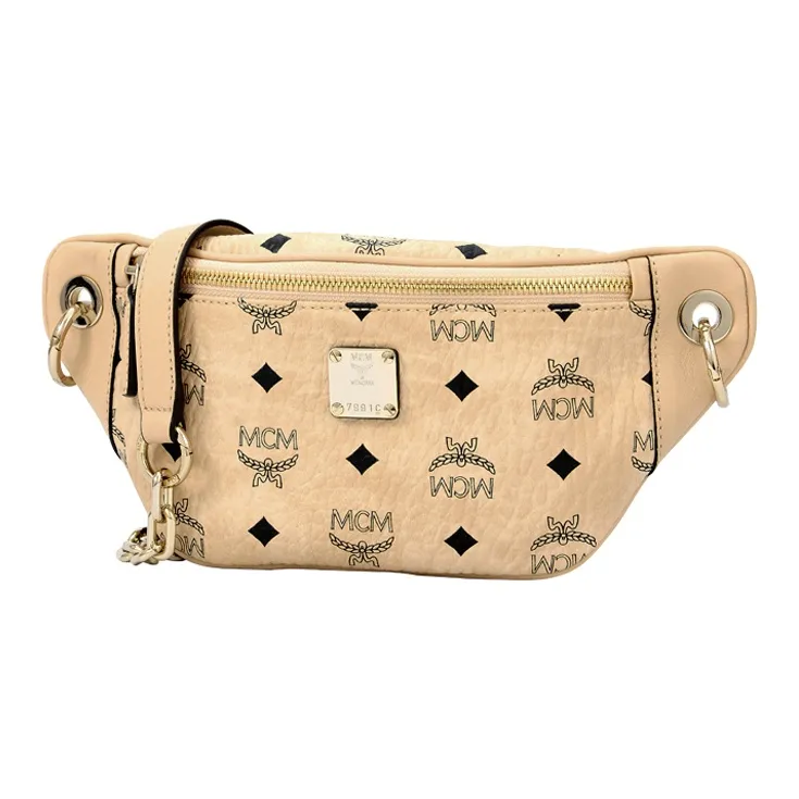 MCM Essential Visetos Origina Leather Fanny Pack, Shoulder Bag, Crossbody Bag Mini Women's Beige-1
