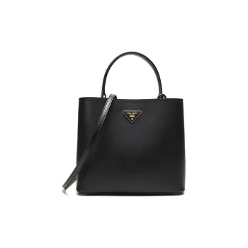 PRADA Double Cow Leather One Shoulder Handbag Women's Black