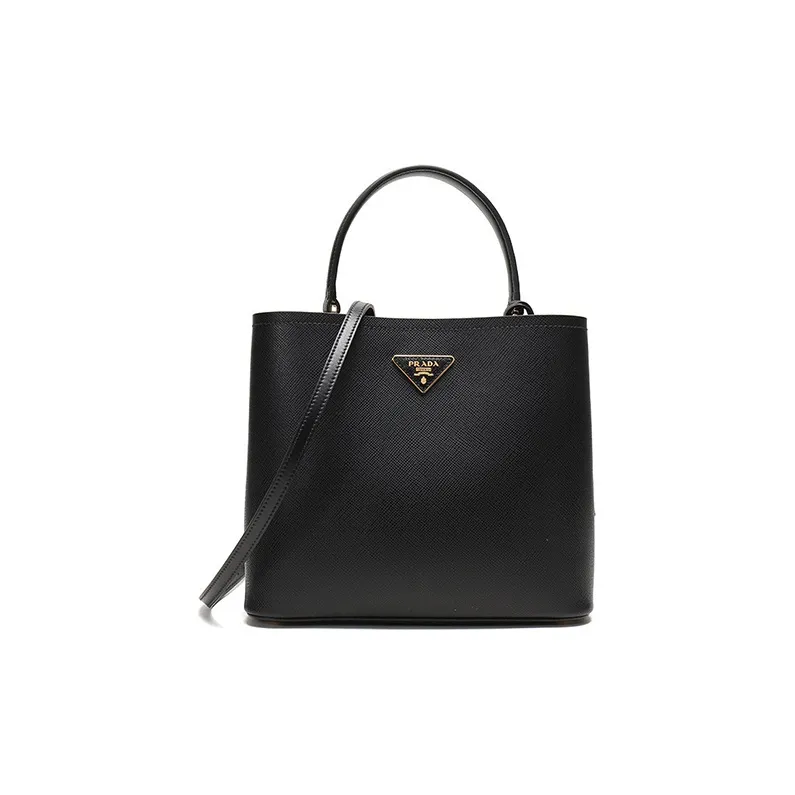 PRADA Double Cow Leather One Shoulder Handbag Women's Black-0