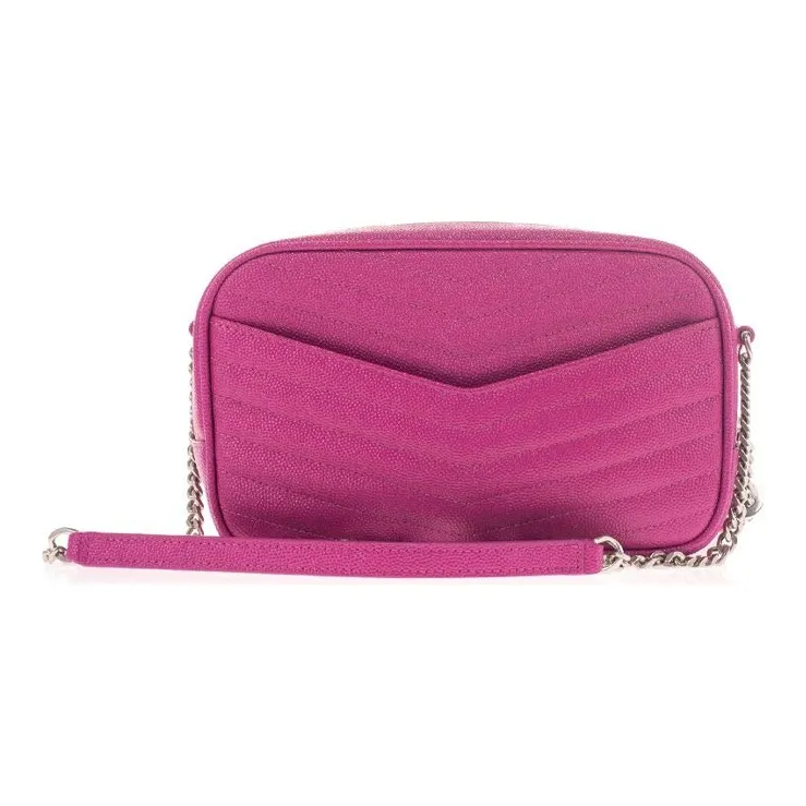 SAINT LAURENT LOU Grained Embossed Quilted Leather Camera Bag Shoulder Bag Crossbody Bag Mini Women's Fuchsia-2