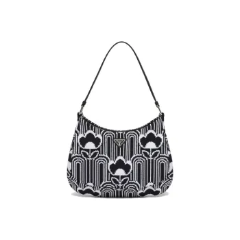 PRADA Cleo Polyester Handbag Women's Black White