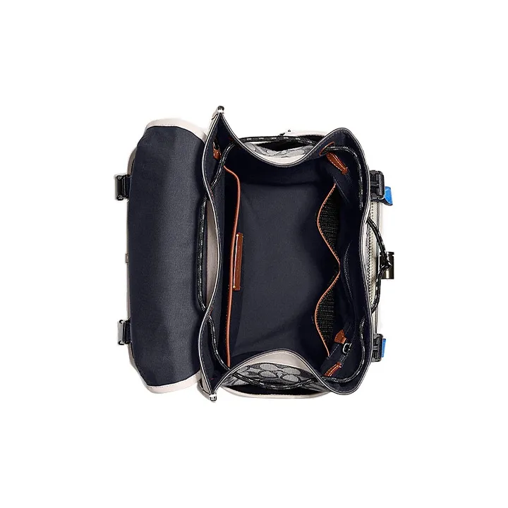 COACH League Canvas With Leather Travel Backpack Large Size Men's White/Gray Black-3