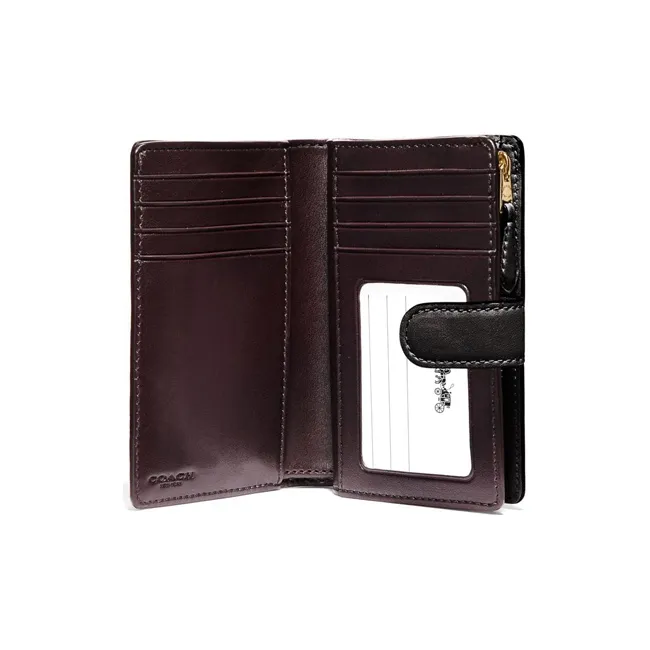 COACH Corner Zip Classic Logo Leather Medium Size Corner Zip Card Holder Wallet Men's Black-1