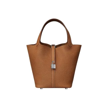 HERMES Picotin Lock Taurillon Clemence Leather Basket Bag Handbag Bucket Bag 22 Women's 37 Gold Gold Brown