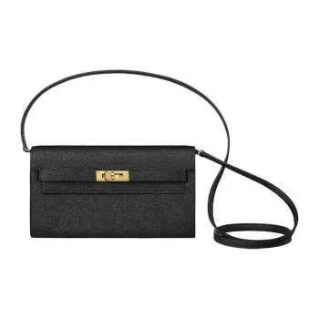 HERMES Kelly To Go Mysore Goat Skin Wallets Shoulder Bag Crossbody Bag Women's Black
