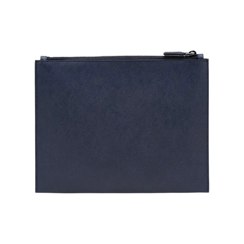 PRADA Cow Leather Clutch Medium Size Men's Dark Blue-1
