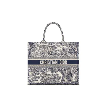 DIOR BookTote Rui Embroidery Tote Bag Shopping Bag Handbag Large Size Women's Blue