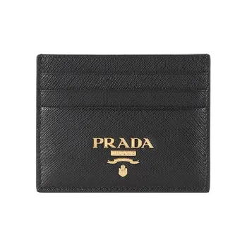 PRADA Cow Leather Card Holder Card Holder Unisex Black