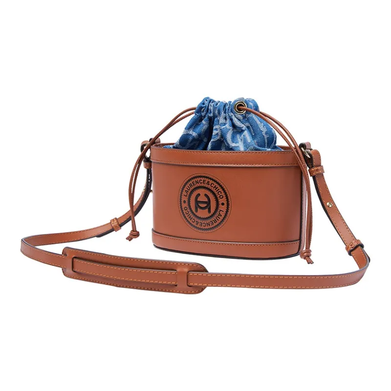 Laurence & Chico Cotton Bucket Bag Crossbody Bag Medium Size Women's Light Blue/navy-3