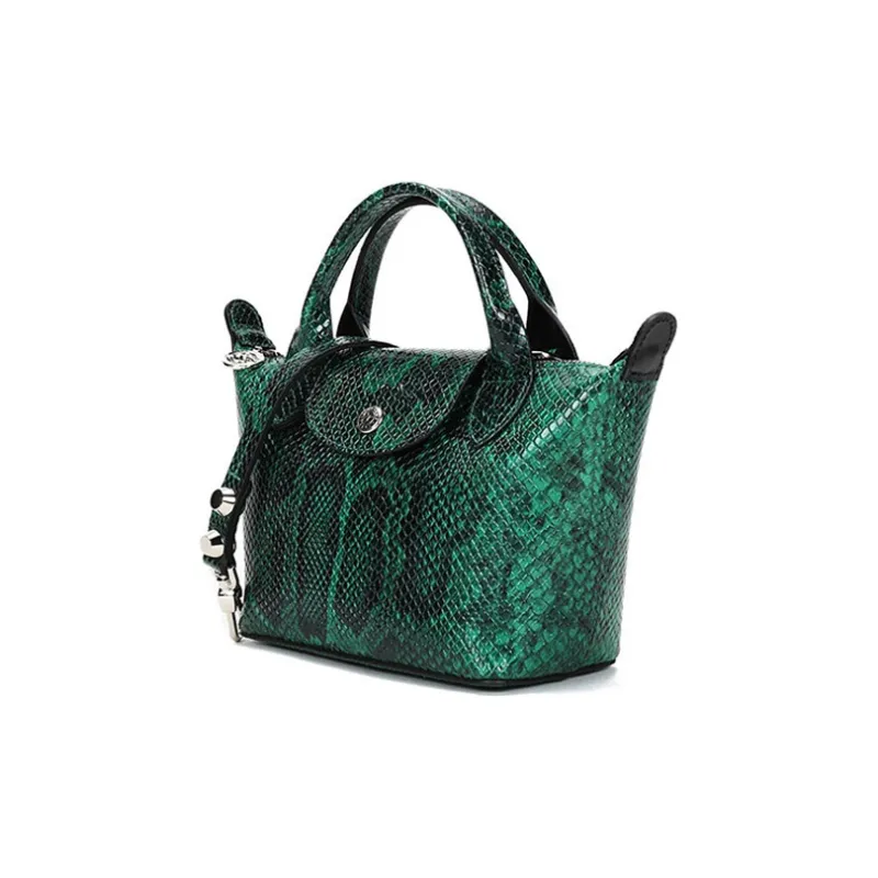 LONGCHAMP Le Pliage Cuir Cow Leather Dumpling Bag, One Shoulder Handbag Mini Women's Green Multicolor-1
