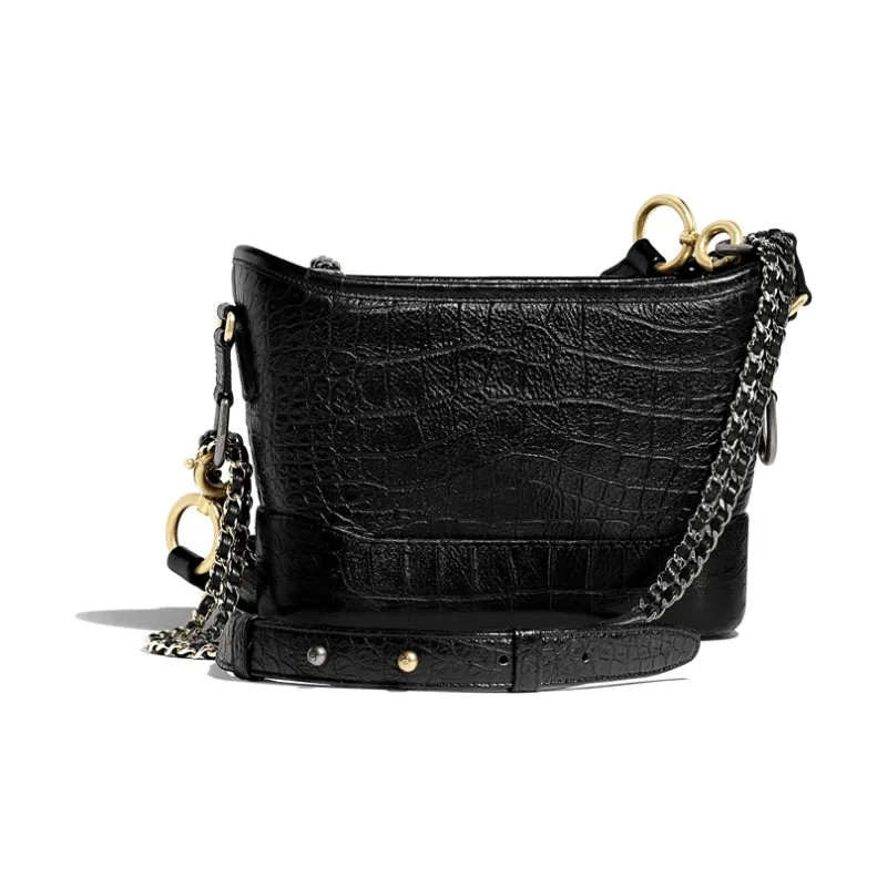 CHANEL Cow Leather Hobo Bag Trumpets Women's Black-1