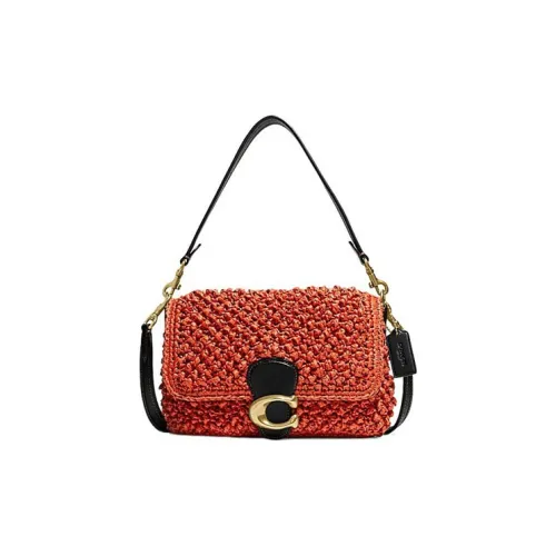 COACH Tabby Leather Shoulder Bag, Crossbody Bag Tubas Women's Rose Red & Black