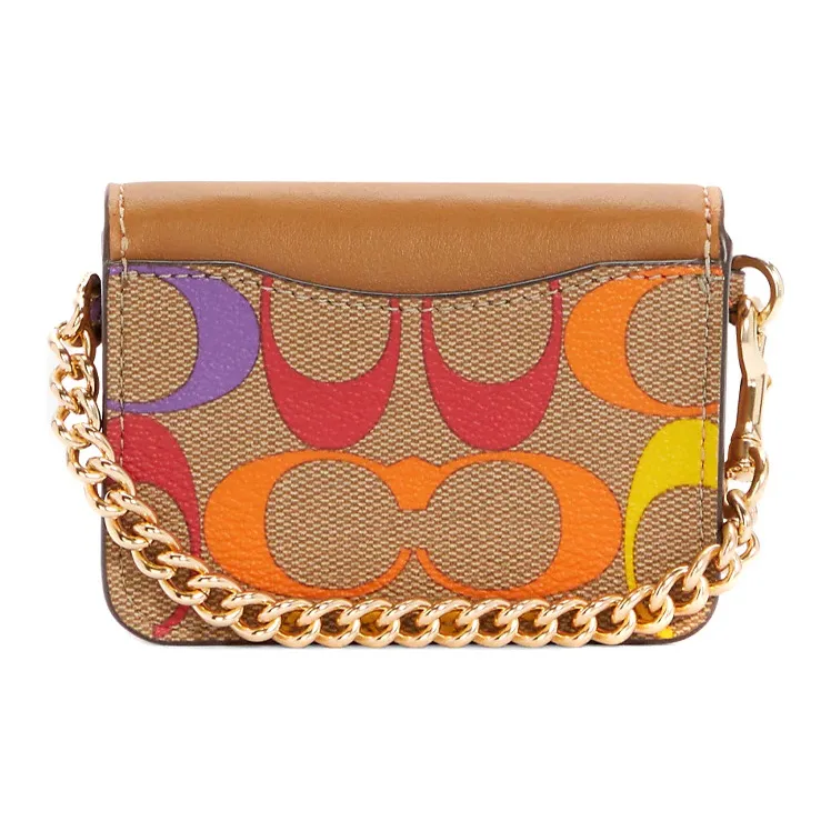 COACH POPPY Coated Canvas With Smooth Leather Crossbody Bag, Small Card Holder Small Size Women's Brown-2
