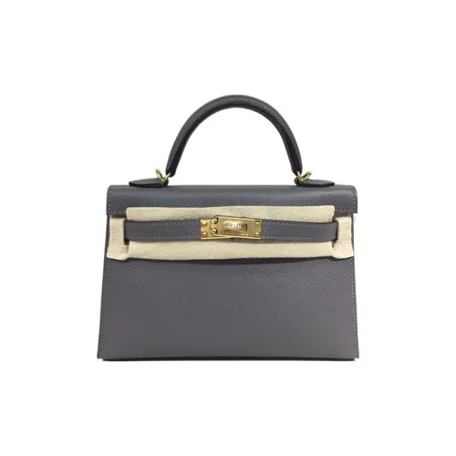 HERMES Mini Kelly 2nd Generation Epsom Leather One Shoulder Handbags Mini Women's Cumulonimbus Gray