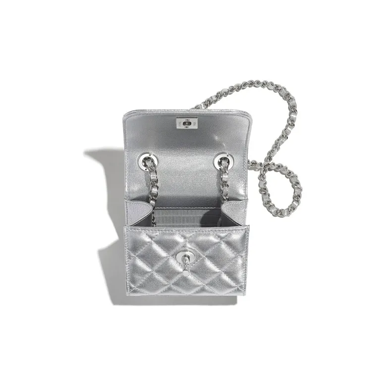 CHANEL Trendy CcWOC Sheepskin Shoulder Bag, Crossbody Bag Mini Women's Silver-3