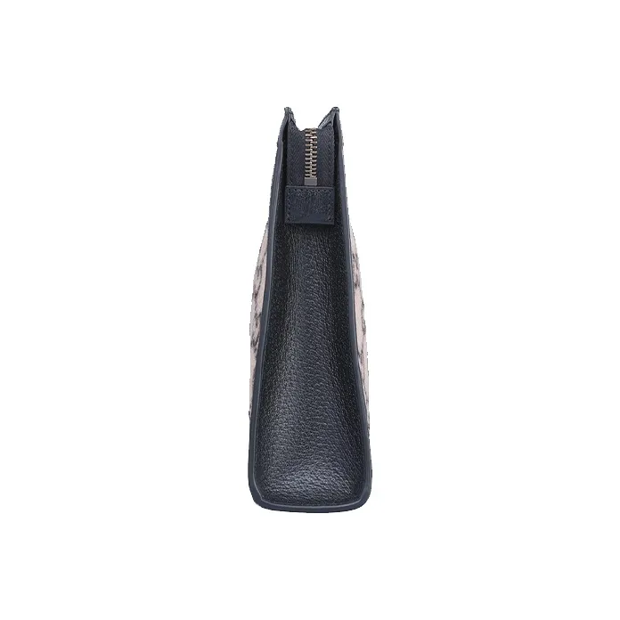 GUCCI Wool Patchwork Leather Clutch Unisex Beige/Black-3