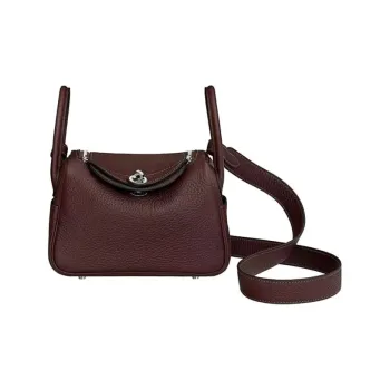 HERMES Lindy Taurillon Clemence Leather Handbag Shoulder Bag Crossbody Bag Mini Women's 0G Rouge Sellier Saddle Red
