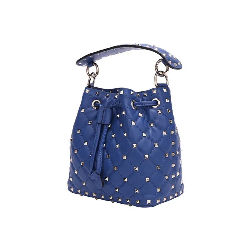 Valentino Leather Bucket Bag Portable Crossbody Bag Shoulder Bag Women's Navy-1