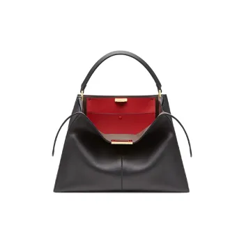 FENDI Peekaboo Cow Leather Handbag Large Size Women's Black
