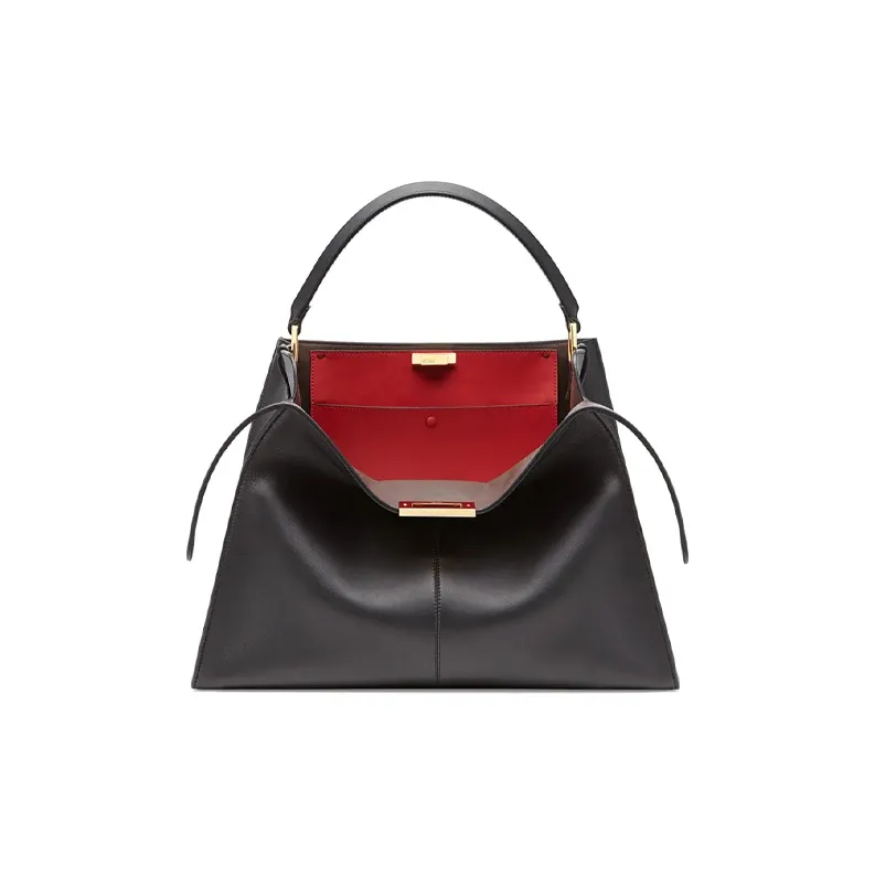FENDI Peekaboo Cow Leather Handbag Large Size Women's Black-0