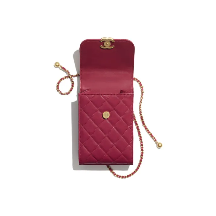 CHANEL Calfskin & Metal Crossbody Bag, Coin Purse, Cell Phone Pouch Women's Pink-2