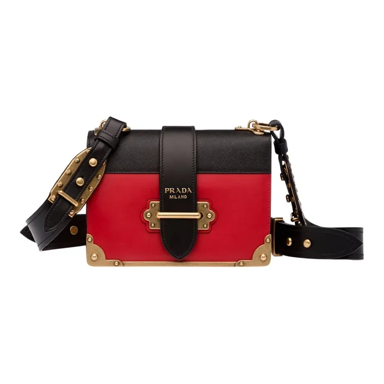 PRADA Cahier Cow Leather Shoulder Bag Crossbody Bag Women's Red/Black-0