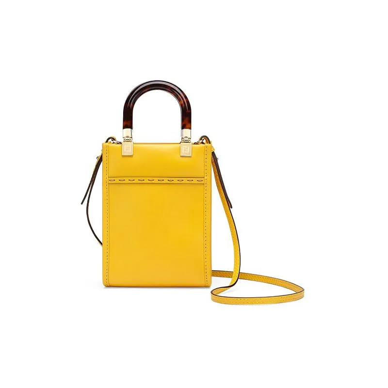 FENDI Sunshine Cow Leather Small Tote Sunshine Bag, Handbag, Shoulder Bag, Crossbody Bag Mini Women's Yellow-2