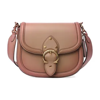 COACH Beat Tanned Leather Saddle Bag, Shoulder Bag, Crossbody Bag Medium Size Women's Taupe