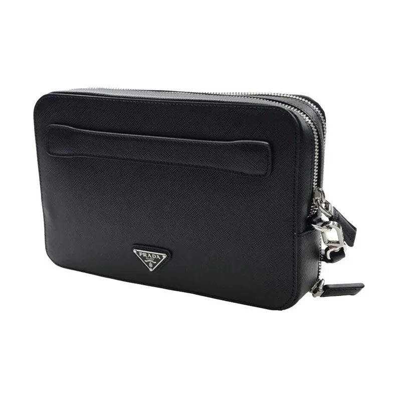 PRADA Saffiano Cow Leather Clutch Men's Black-1