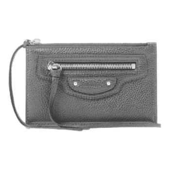 Balenciaga Grained Calfskin Coin Purses Wallets Unisex Gray