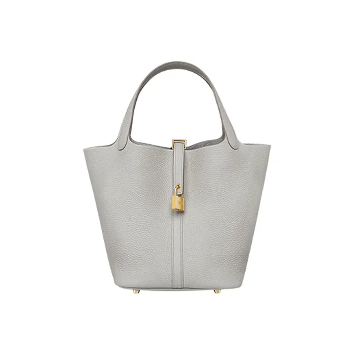HERMES Picotin Lock Clemence Bullock Leather Bucket Bag Handbag 22 Women's Concrete Gray-0