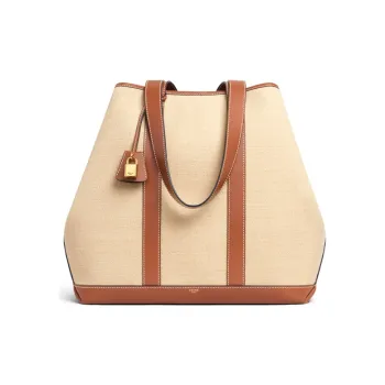 CELINE Cabas Fabric With Leather Tote Bag Shopping Bag Handbag Shoulder Bags Women's Natural Color/Tan