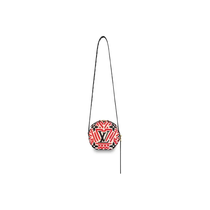 LOUIS VUITTON Coated Canvas With Cow Leather Trim Shoulder Bag, Crossbody Bag Small Size Women's Black/Red-4