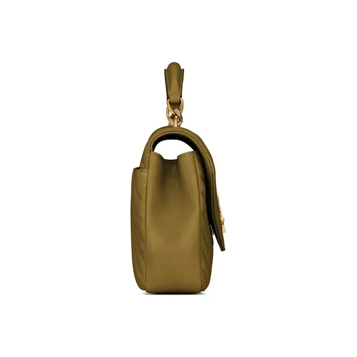 SAINT LAURENT College Quilting Leather Portable Crossbody Bag Shoulder Bag Medium Size Women's Olive Green-2