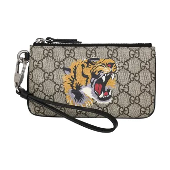 GUCCI Canvas With Leather Coin Purse Clutch Large Size Men's Ebony/Black