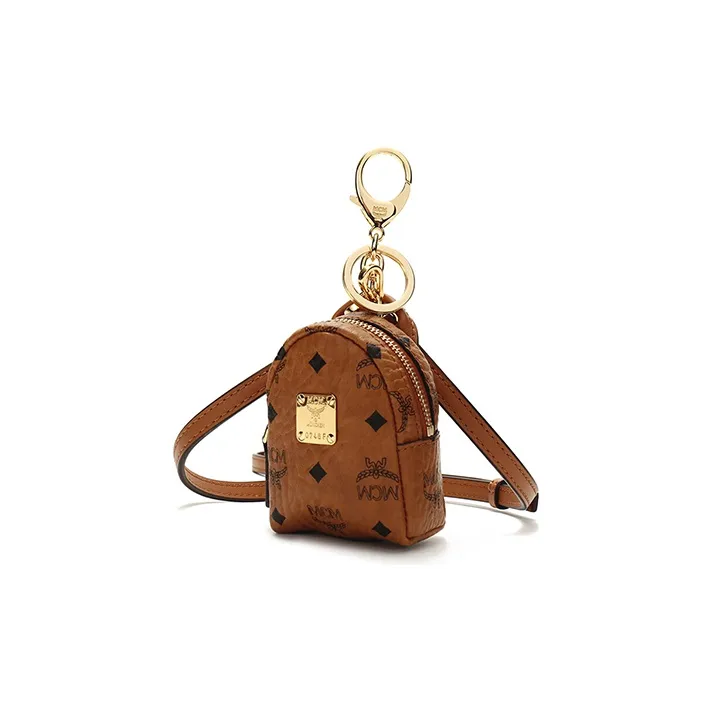 MCM Leather One Shoulder Crossbody Coin Purse Charm Women's Brown-2