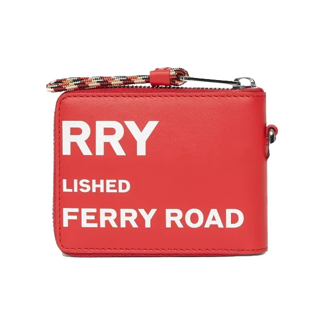 Burberry Horseferry Leather Full Zip Closure Money Clip Zip Closure Pouch Wallet Unisex Red/White-2