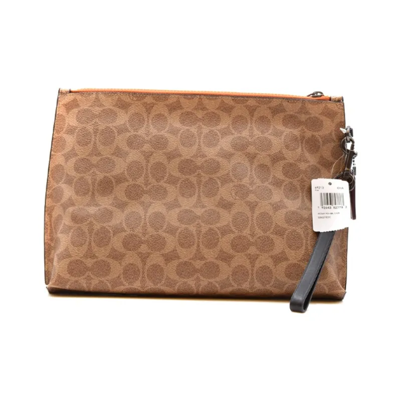 COACH Academy Canvas With Leather Handheld Purse Handbag Large Size Men's Light Brown-1