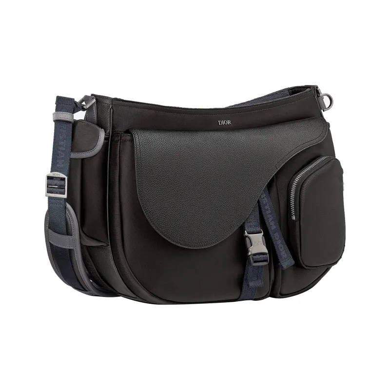 DIOR SACAI Collaboration Saddle Grained Calfskin Saddle Bag Handbag Shoulder Bag Crossbody Bag Men's Black/Navy-1