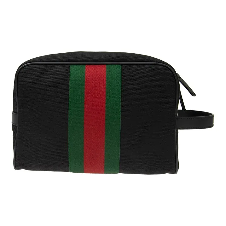 GUCCI Leather Canvas With Leather Canvas Bag Makeup Bag Toiletry Bag Clutch Men's Black-2
