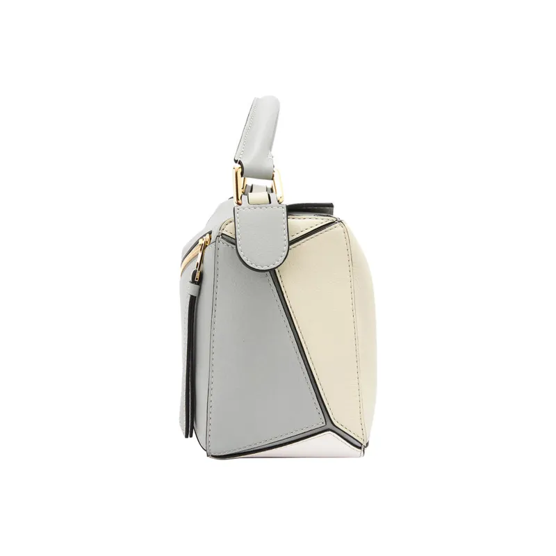 LOEWE Puzzle Bag In Classic Calfskin Small Ash Grey/Marble Green-3