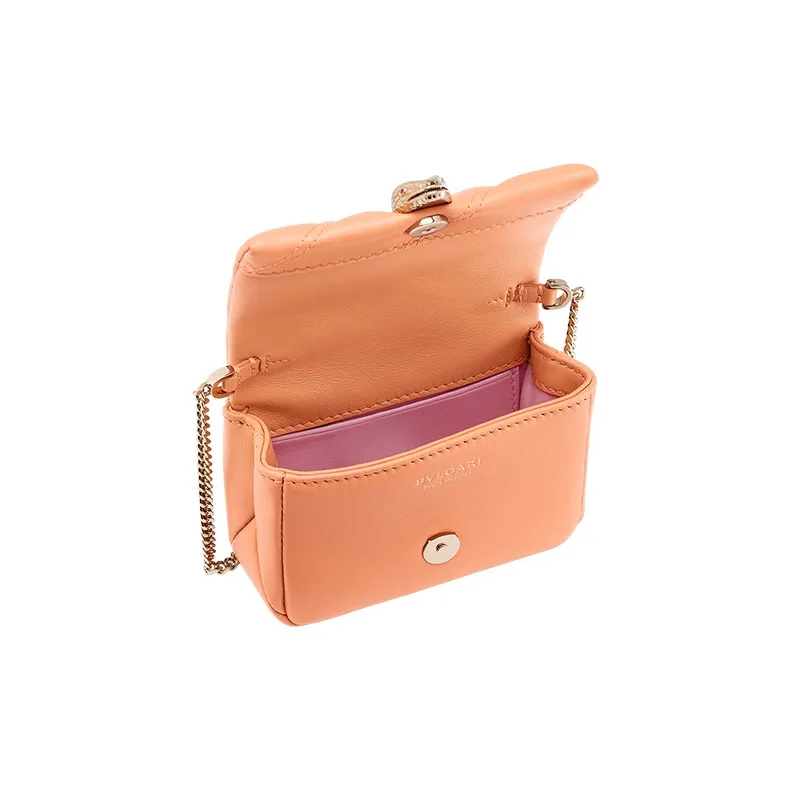 BVLGARI Serpenti Cabochon Calfskin Shoulder Bag Crossbody Bag Mini Women's Coral Orange-2