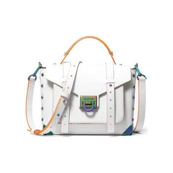 MICHAEL KORS Manhattan Leather Satchel Bag Shoulder Bag Crossbody Bag Handbag Medium Size Women's White