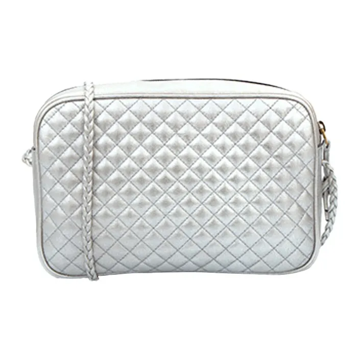 GUCCI Diamond Pattern Cow Leather Crossbody Bag Shoulder Bag Women's Silver-3