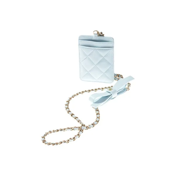CHANEL 21K Winter Sheepskin Bowknot Necklace Pouch Card Holder Bag Women's Babybule Light Blue-1