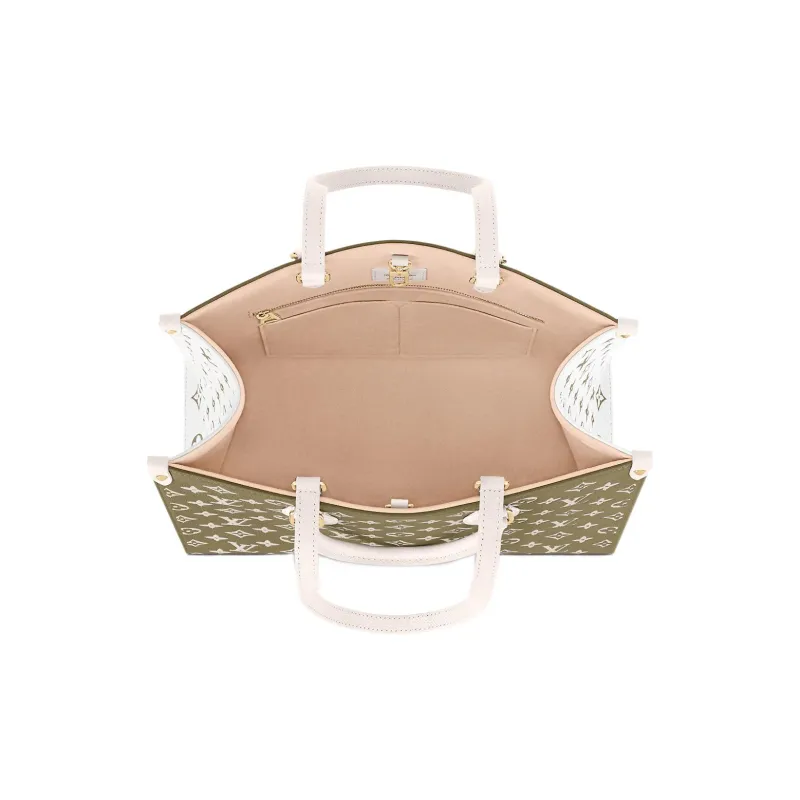 LOUIS VUITTON Onthego Mm Khaki Green/Beige/Cream-5