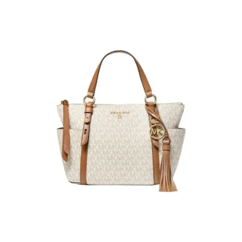 MICHAEL KORS MICHAEL KORS Luggage Collection Cotton One Shoulder Handbag Trumpets Women's Vanilla White & Acorn Brown