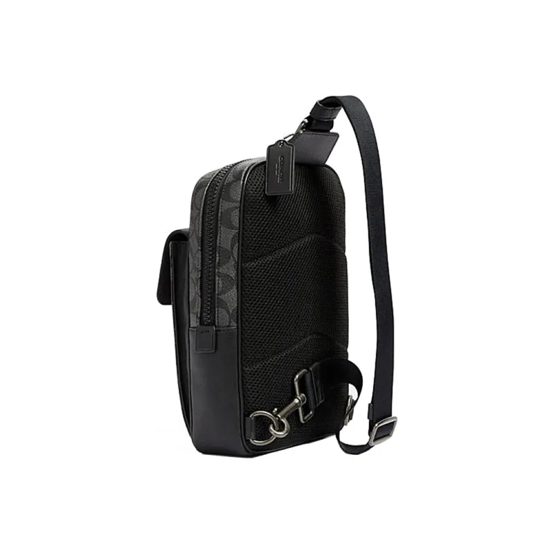 COACH Canvas With Leather One Shoulder Crossbody Backpack Sling Bags Mini Men's Charcoal Black-2