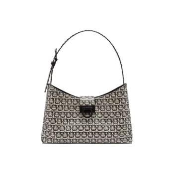 FERRAGAMO Trifolio Fabric Shoulder Bag Women's Bone/Beige